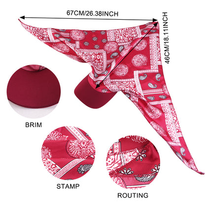 Women Satin Headscarf Sun Hat with Brim Summer Breathable Printed Cap