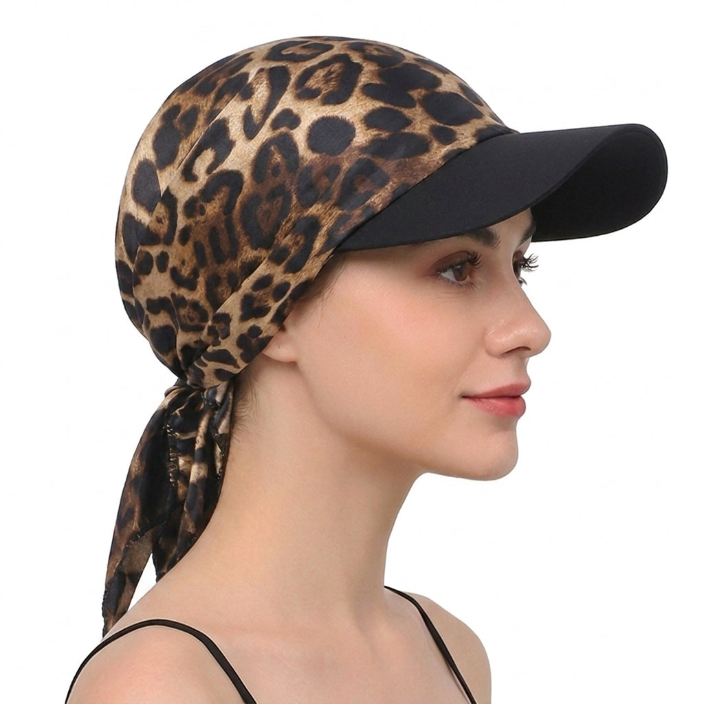 Women Satin Headscarf Sun Hat with Brim Summer Breathable Printed Cap