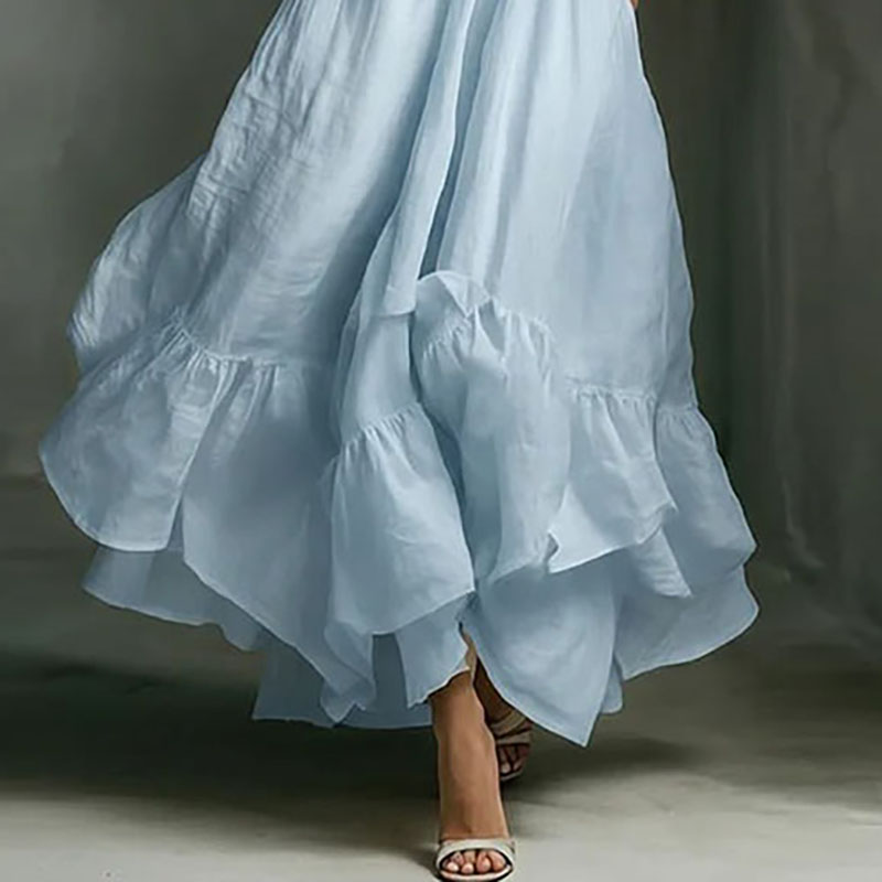 Elegant Breeze V-Neck Boho Maxi Dress for Women with High Waist A Line Silhouette