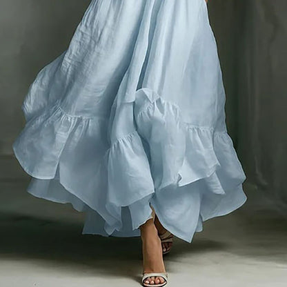Elegant Breeze V-Neck Boho Maxi Dress for Women with High Waist A Line Silhouette