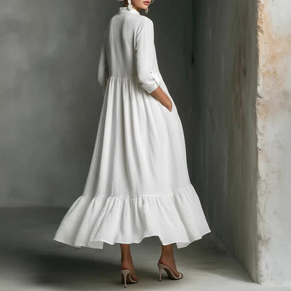 Elegant Breeze V-Neck Boho Maxi Dress for Women with High Waist A Line Silhouette