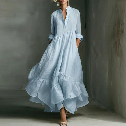 Elegant Breeze V-Neck Boho Maxi Dress for Women with High Waist A Line Silhouette