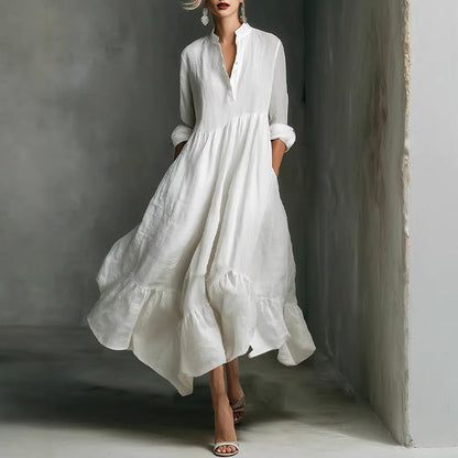 Elegant Breeze V-Neck Boho Maxi Dress for Women with High Waist A Line Silhouette
