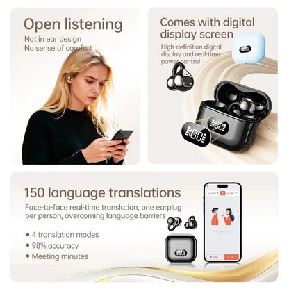 Open Ear Clip Bluetooth Wireless Earbuds with Clear Calls and Touch Control