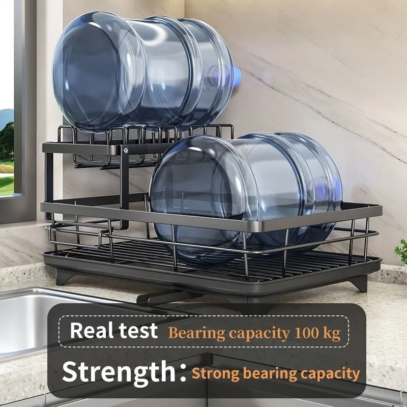 Adjustable Stainless Steel Dish Drying Rack with Cutting Board and Bowl Organizer