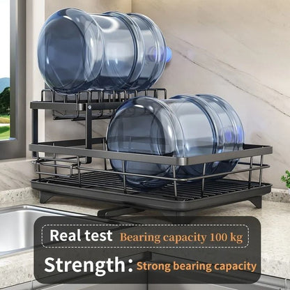 Adjustable Stainless Steel Dish Drying Rack with Cutting Board and Bowl Organizer