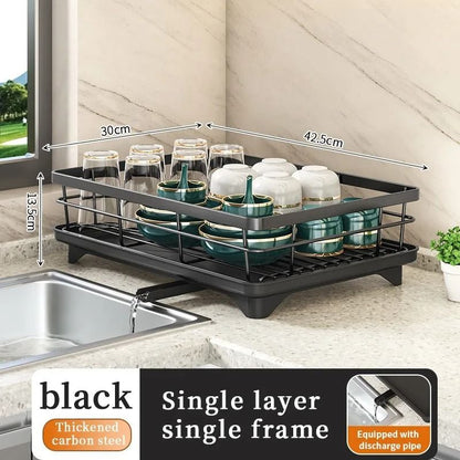 Adjustable Stainless Steel Dish Drying Rack with Cutting Board and Bowl Organizer