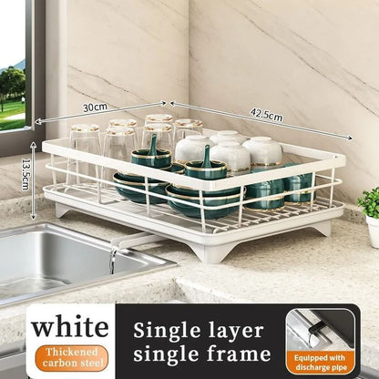 Adjustable Stainless Steel Dish Drying Rack with Cutting Board and Bowl Organizer