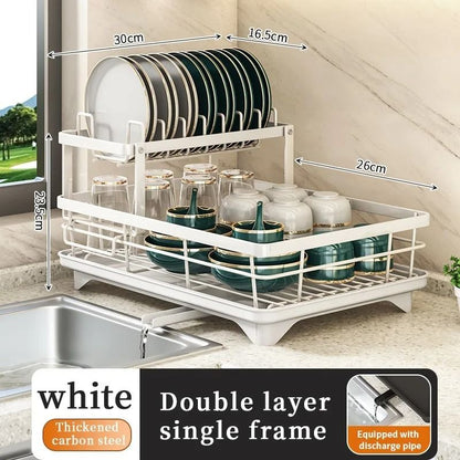 Adjustable Stainless Steel Dish Drying Rack with Cutting Board and Bowl Organizer