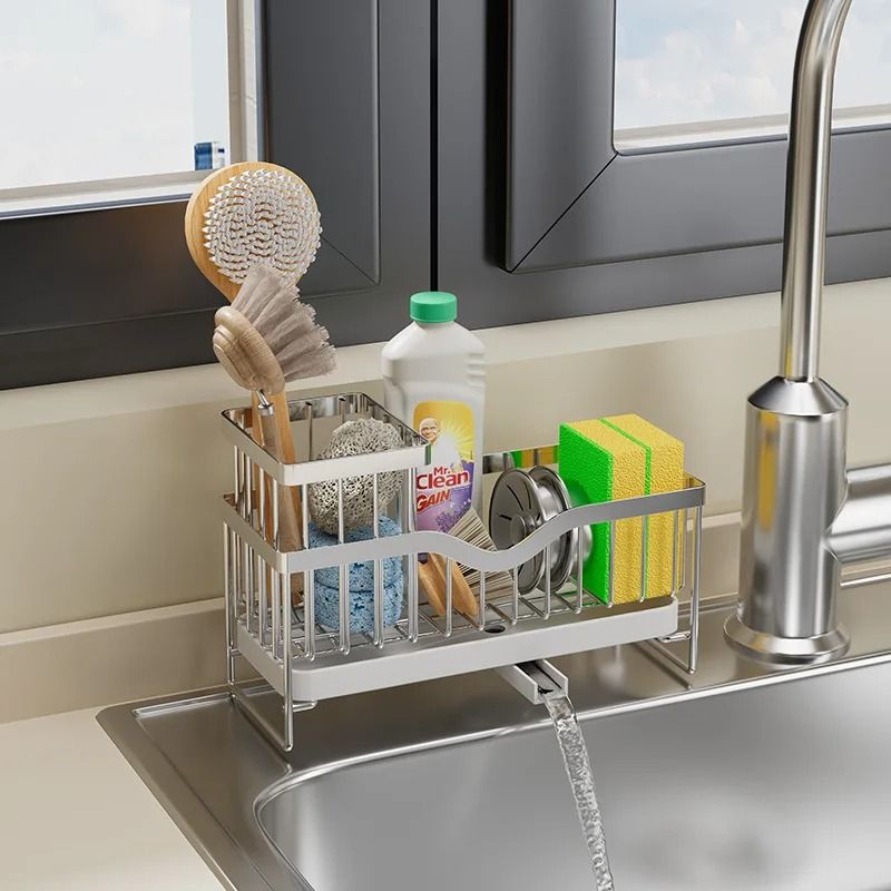 Stainless Steel Faucet Sink Drain Rack – Clip-On Sponge Holder, Soap Drainer & Towel Rack Shelf Organizer