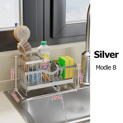 Stainless Steel Faucet Sink Drain Rack – Clip-On Sponge Holder, Soap Drainer & Towel Rack Shelf Organizer