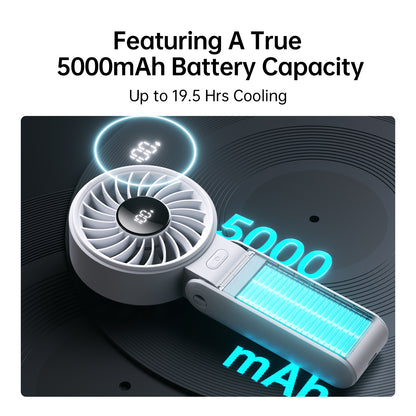 JISULIFE Portable Handheld Fan with LED Display & Rechargeable Battery