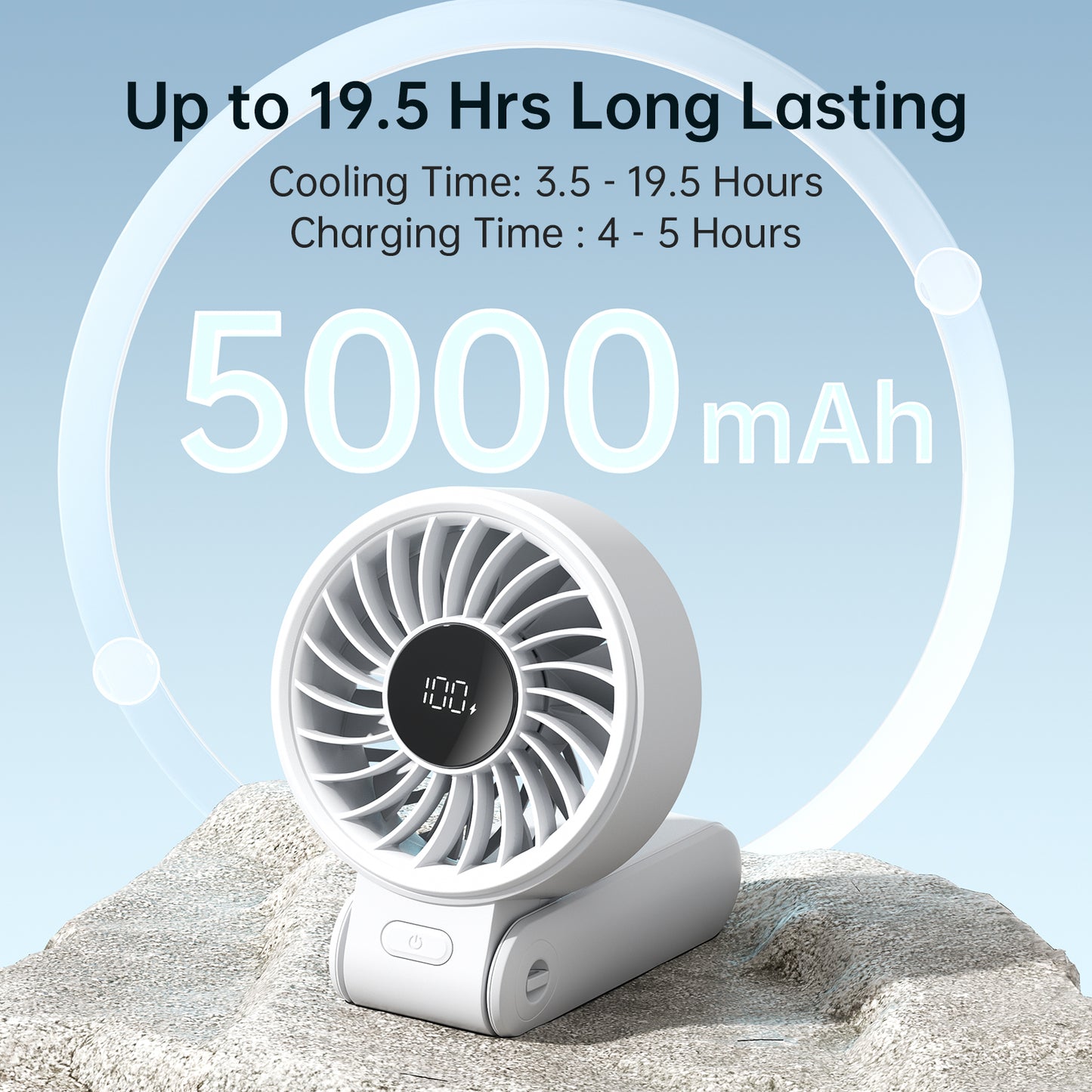 JISULIFE Portable Handheld Fan with LED Display & Rechargeable Battery