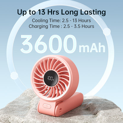 JISULIFE Portable Handheld Fan with LED Display & Rechargeable Battery