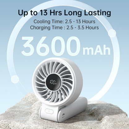 JISULIFE Portable Handheld Fan with LED Display & Rechargeable Battery