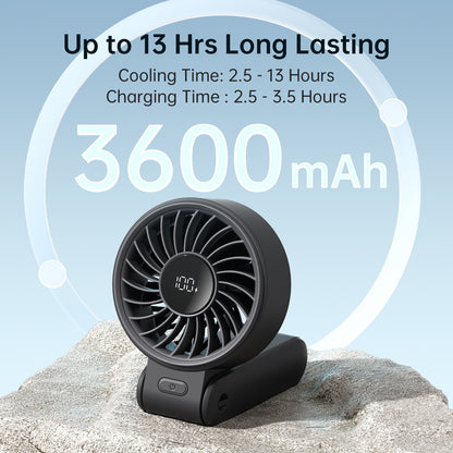 JISULIFE Portable Handheld Fan with LED Display & Rechargeable Battery