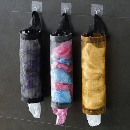 Wall-Mounted Trash Bag Dispenser – High-Capacity Nylon Storage Pouch & Grocery Bag Organizer