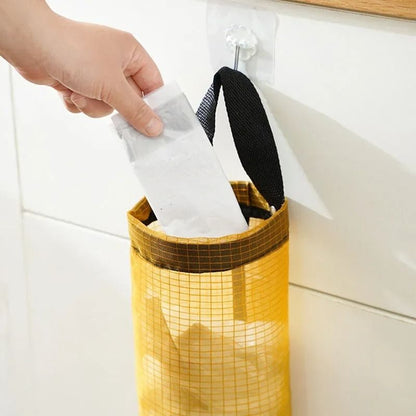 Wall-Mounted Trash Bag Dispenser – High-Capacity Nylon Storage Pouch & Grocery Bag Organizer