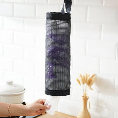 Wall-Mounted Trash Bag Dispenser – High-Capacity Nylon Storage Pouch & Grocery Bag Organizer