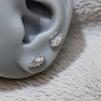 Crystal Wing Stud Earrings for Women Hypoallergenic Silver Cross Screw Back Cartilage Earrings