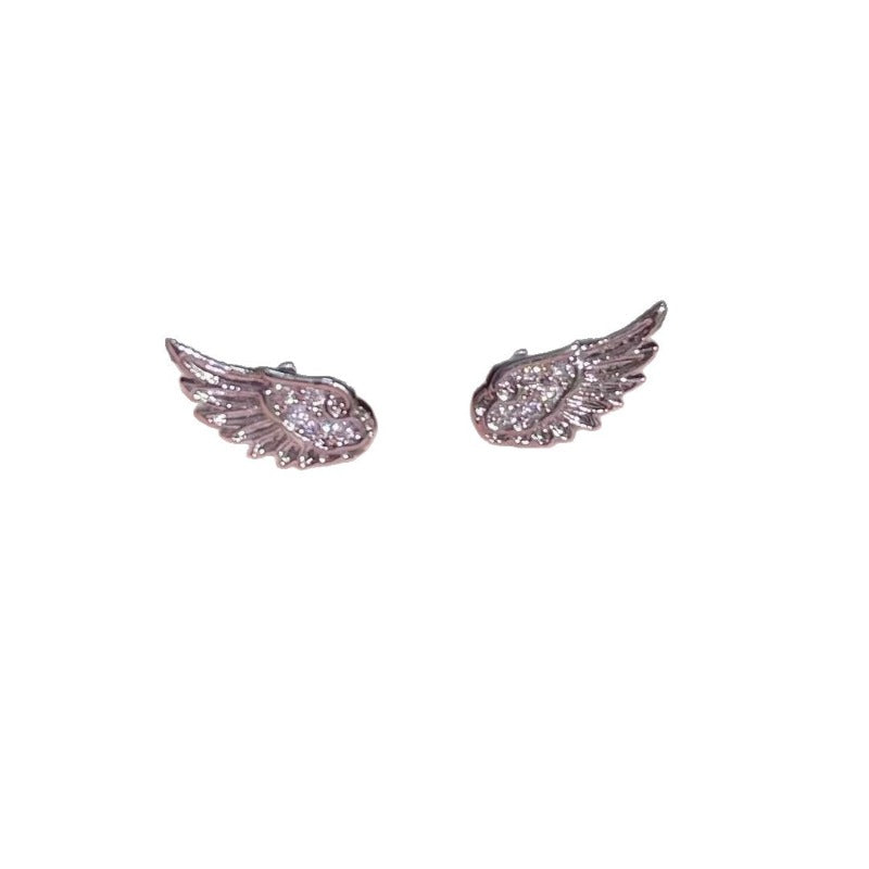 Crystal Wing Stud Earrings for Women Hypoallergenic Silver Cross Screw Back Cartilage Earrings