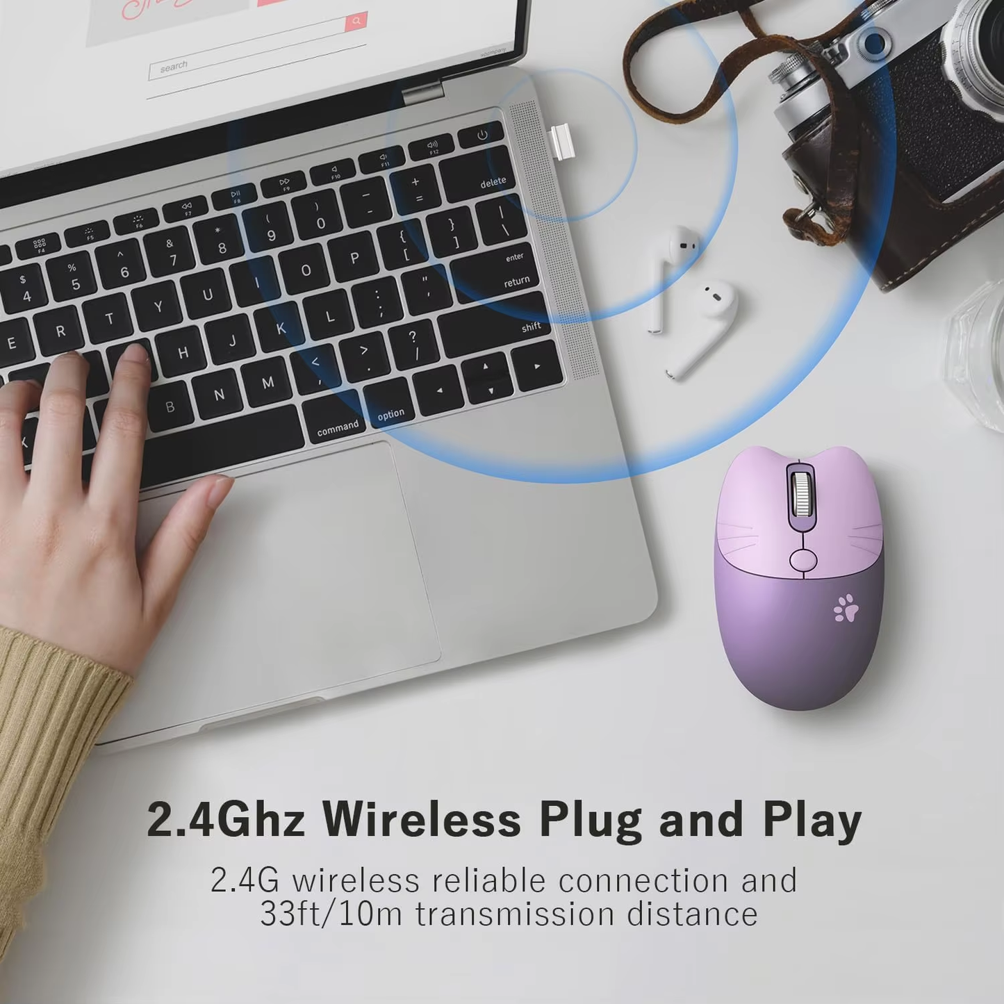 Cute Cat Wireless Mouse USB Receiver DPI Adjustable Laptop & Desktop Mouse