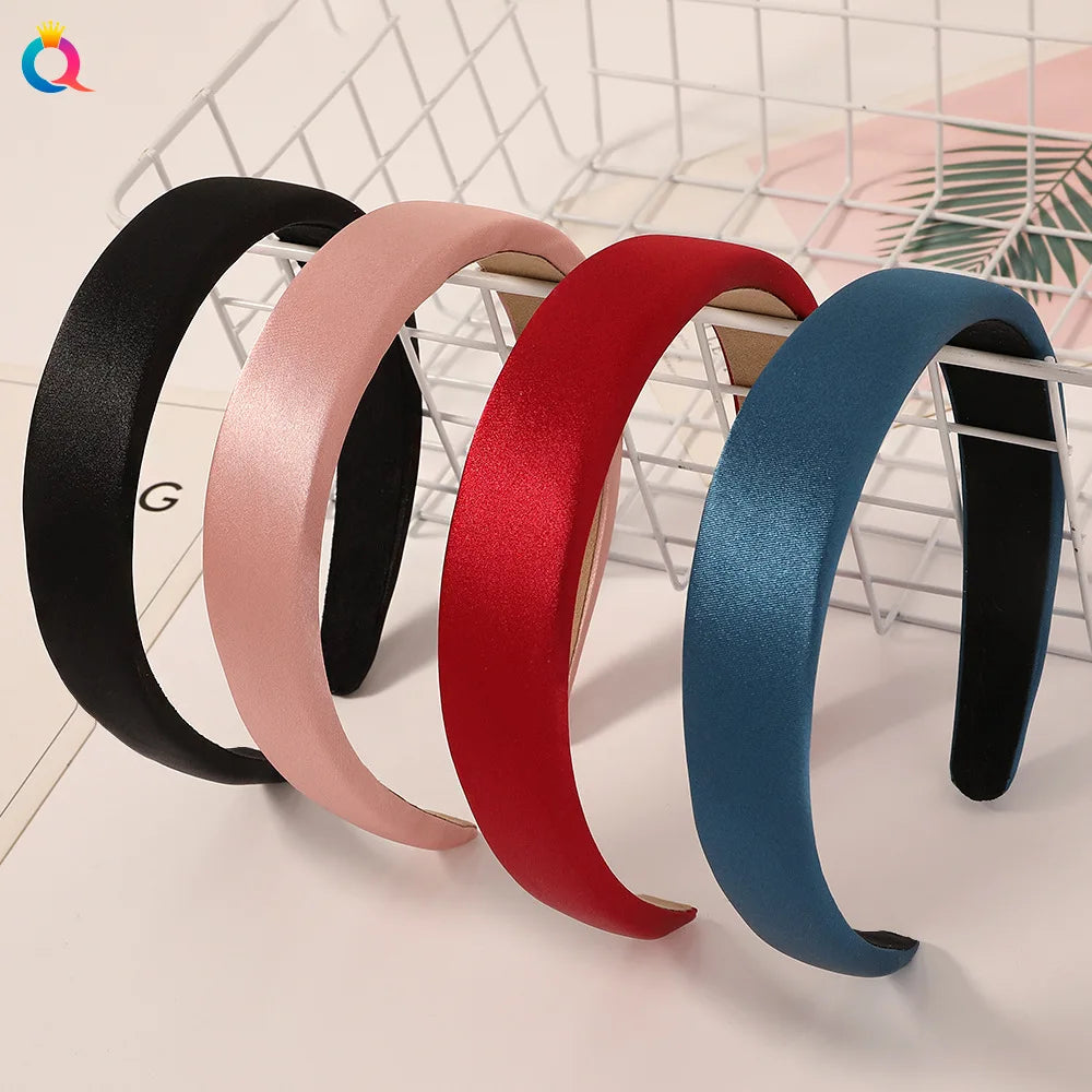 Vintage Satin Sponge Padded Headband for Women Thick Non Slip Hair Hoop Fashion Hair Accessory