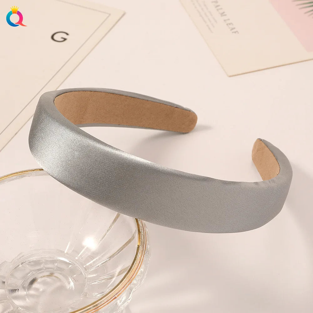Vintage Satin Sponge Padded Headband for Women Thick Non Slip Hair Hoop Fashion Hair Accessory