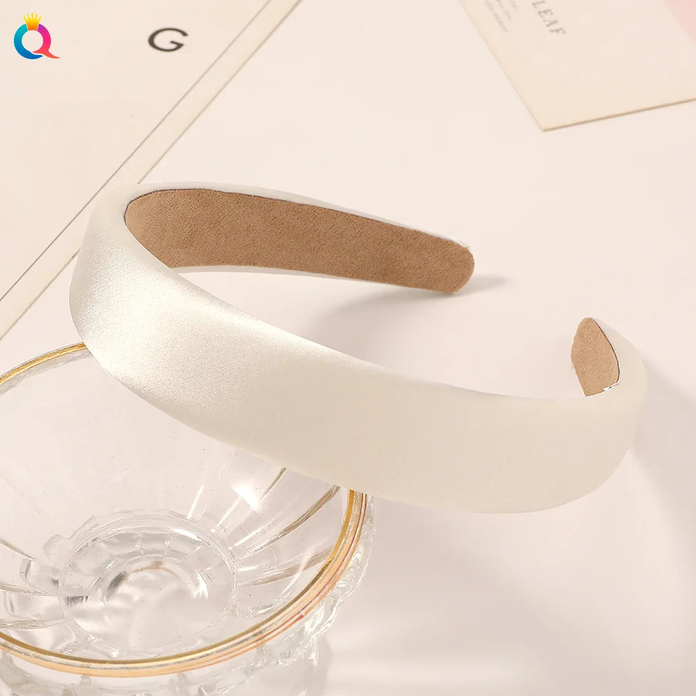 Vintage Satin Sponge Padded Headband for Women Thick Non Slip Hair Hoop Fashion Hair Accessory