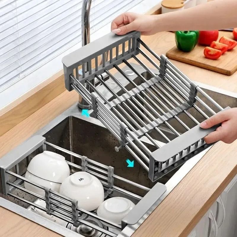 Expandable Over Sink Dish Drying Rack and Kitchen Drainboard Organizer