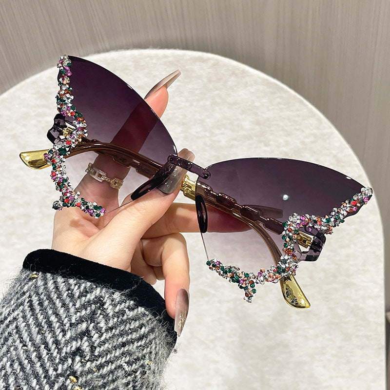 Rimless Butterfly Cat Eye Sunglasses Small Ellipse Fashion Shades