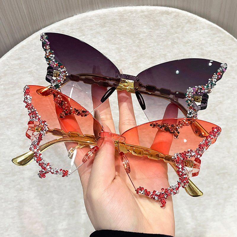 Rimless Butterfly Cat Eye Sunglasses Small Ellipse Fashion Shades