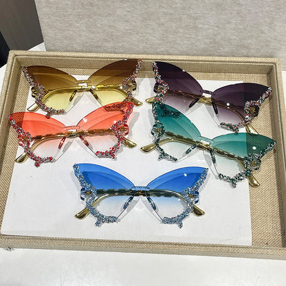 Rimless Butterfly Cat Eye Sunglasses Small Ellipse Fashion Shades