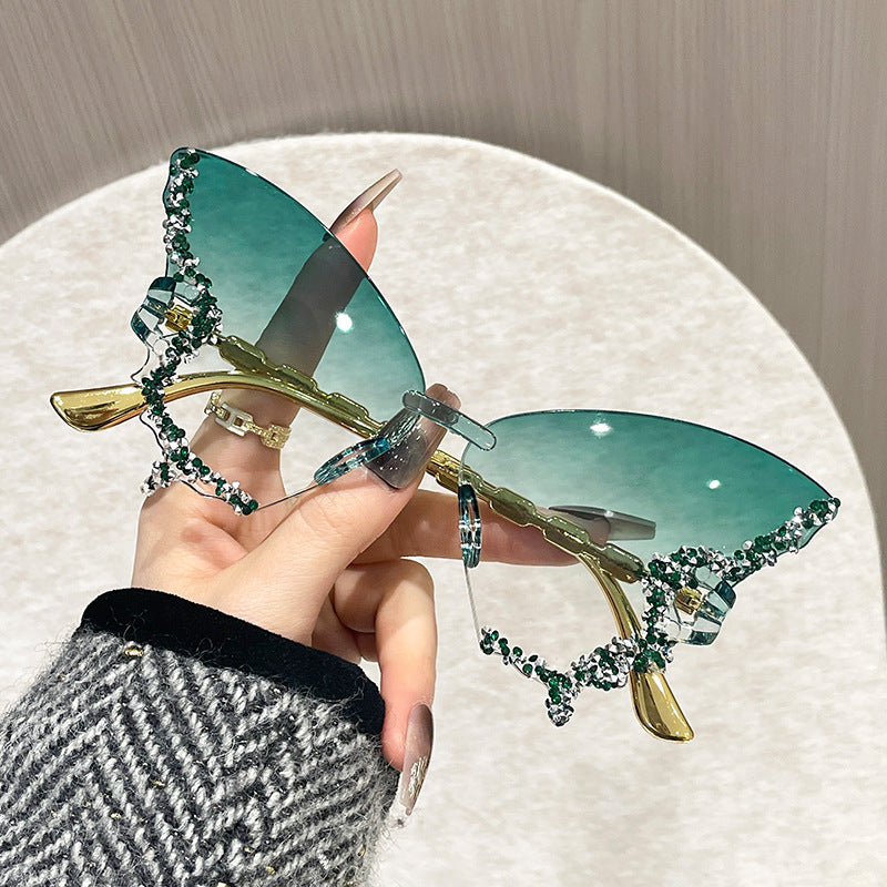 Rimless Butterfly Cat Eye Sunglasses Small Ellipse Fashion Shades