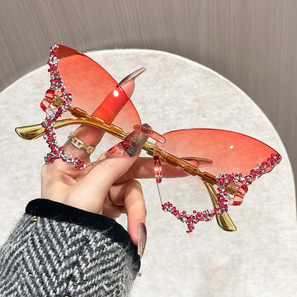 Rimless Butterfly Cat Eye Sunglasses Small Ellipse Fashion Shades