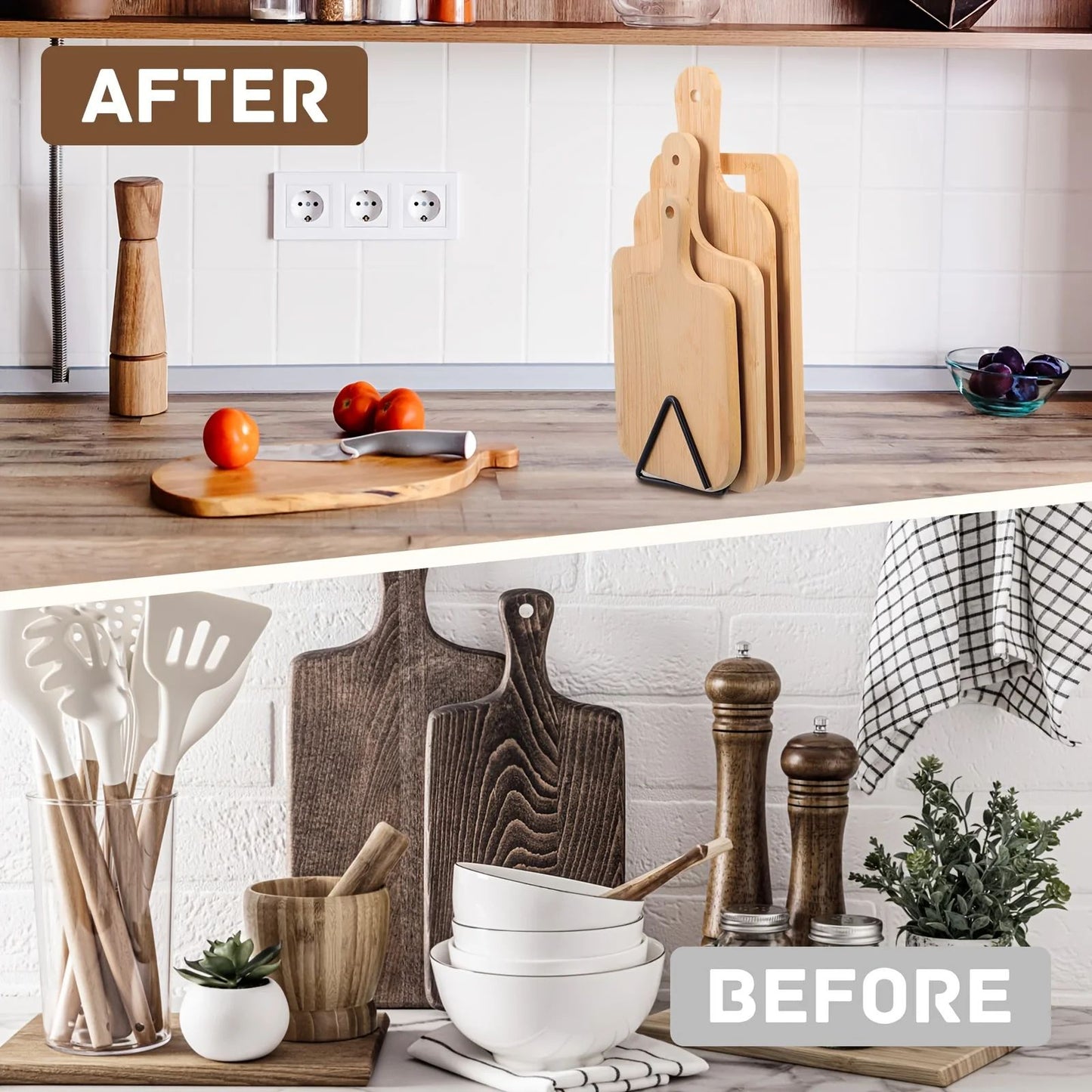 Space-Saving Metal Cutting Board Organizer Rack for Kitchen Counter & Cabinet Storage