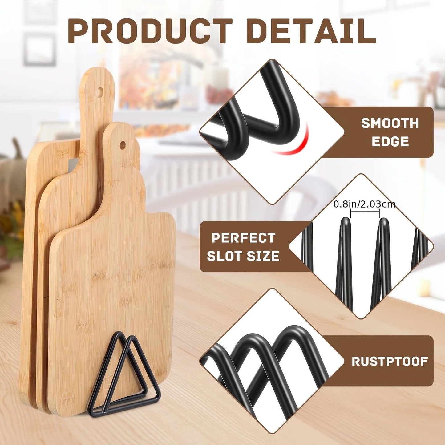 Space-Saving Metal Cutting Board Organizer Rack for Kitchen Counter & Cabinet Storage