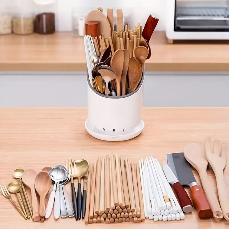 Plastic Cutlery Holder and Draining Rack for Kitchen Utensils