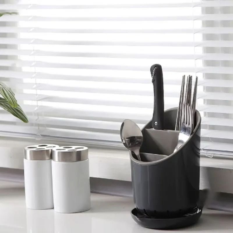 Plastic Cutlery Holder and Draining Rack for Kitchen Utensils