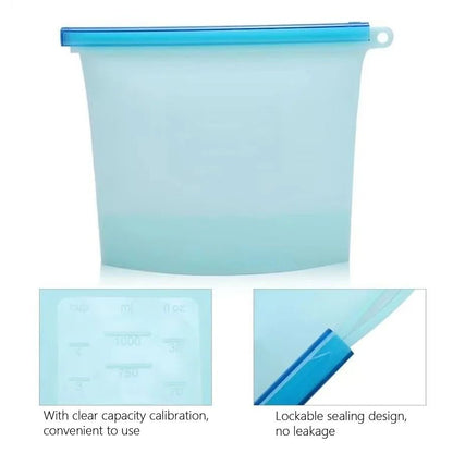 Reusable Food-Grade Silicone Storage Bag & Airtight Freezer Zip Bag