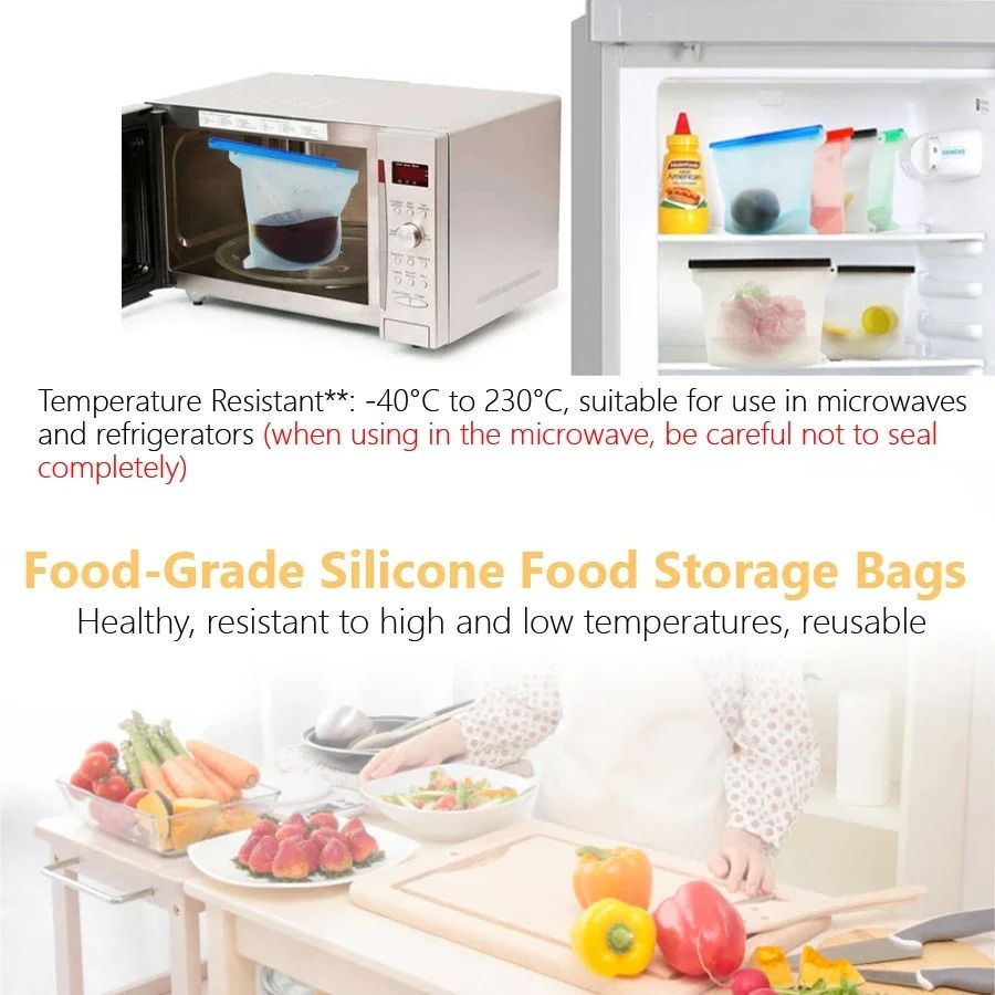 Reusable Food-Grade Silicone Storage Bag & Airtight Freezer Zip Bag