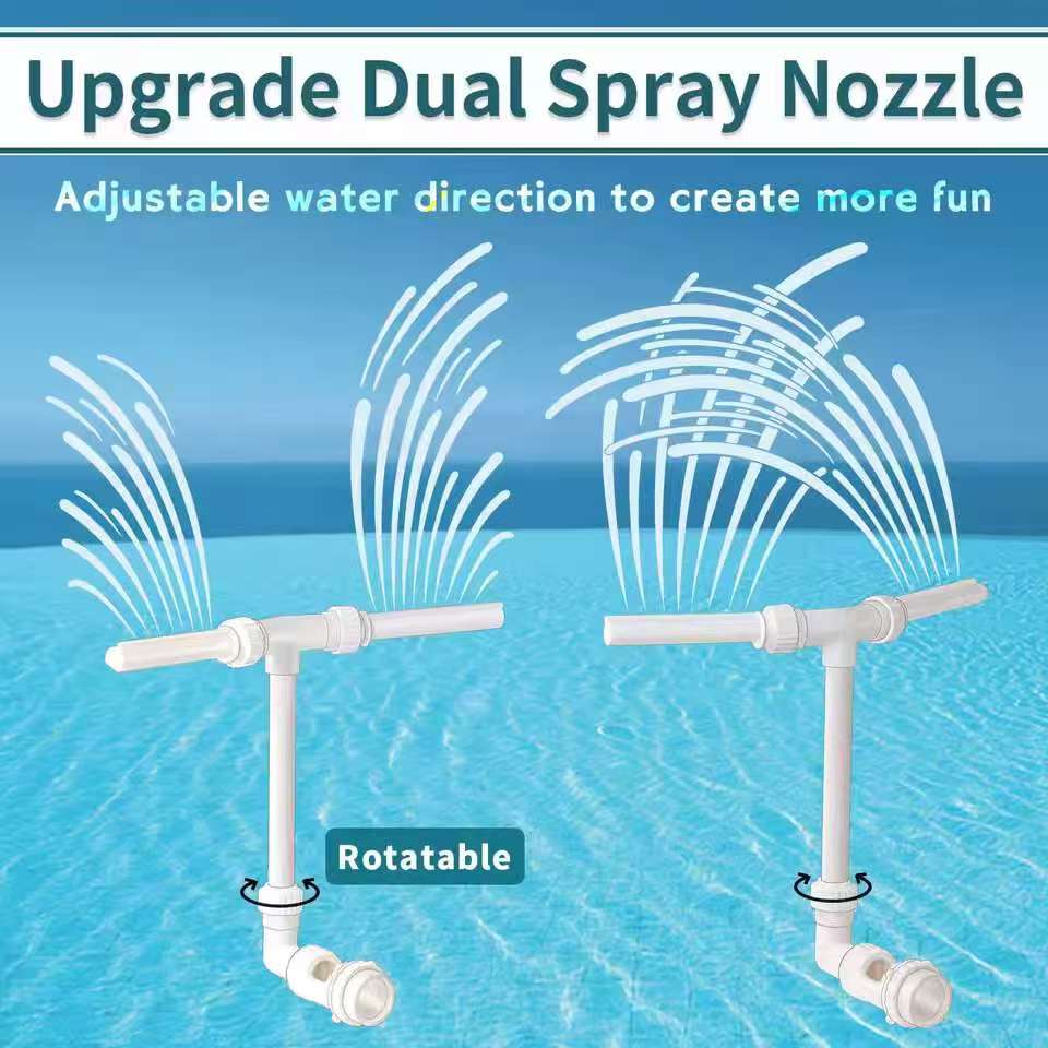 Adjustable Dual Spray Pool Fountain Waterfall Sprinkler for Above Ground and In Ground Pools