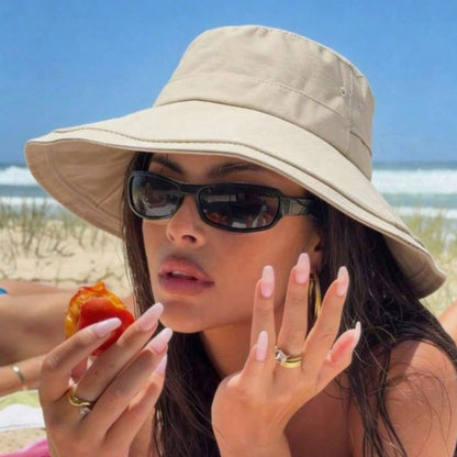 Wide Brim UV Protection Sun Hat Decorative Drawstring Summer Fisherman Cap for Travel