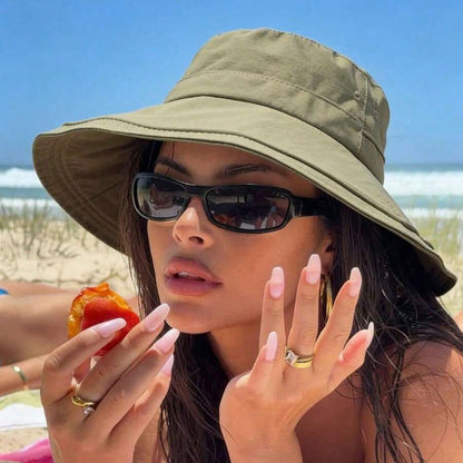 Wide Brim UV Protection Sun Hat Decorative Drawstring Summer Fisherman Cap for Travel