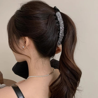 Crystal Pearl Banana Hair Clip Elegant Rhinestone Ponytail Holder for Women & Girls