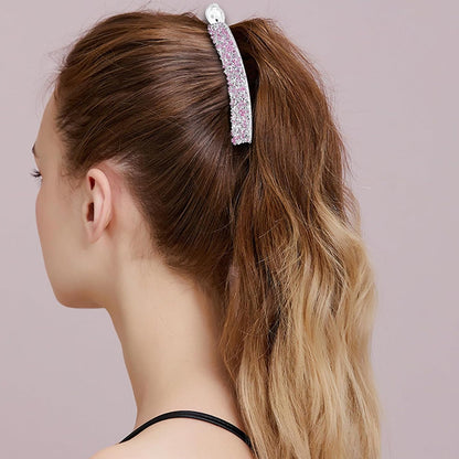 Crystal Pearl Banana Hair Clip Elegant Rhinestone Ponytail Holder for Women & Girls