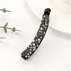 Crystal Pearl Banana Hair Clip Elegant Rhinestone Ponytail Holder for Women & Girls