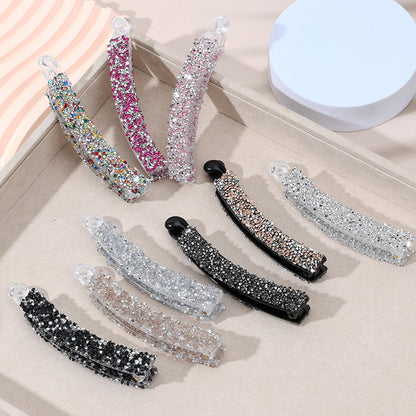 Crystal Pearl Banana Hair Clip Elegant Rhinestone Ponytail Holder for Women & Girls