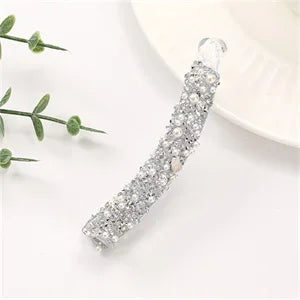 Crystal Pearl Banana Hair Clip Elegant Rhinestone Ponytail Holder for Women & Girls