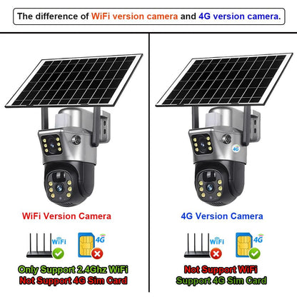 4G WiFi Solar Camera Dual Lens Outdoor 8MP 4K Battery IP Camera with Night Vision and Motion Detection